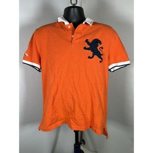 Express Modern Fit Men's Size XL (PtoP=22”) Polo Shirt, Orange Embroidered [A2]